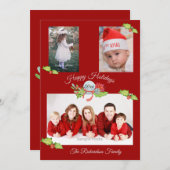 Holly Poinsettiaスノーグローブ赤パーソナライズされた写真 シーズンカード (正面/裏面)