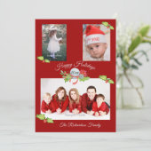 Holly Poinsettiaスノーグローブ赤パーソナライズされた写真 シーズンカード (スタンド正面)