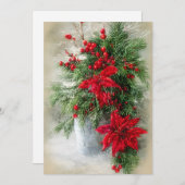 Holly pointsettiasとfir予算クリスマス シーズンカード (正面/裏面)