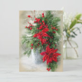 Holly pointsettiasとfir予算クリスマス シーズンカード (スタンド正面)