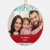 Holly Redリボンの枝の写真カスタム。 セラミックオーナメント (左)