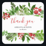 Holly Red Berry Christmas'結婚s Thank You スクエアシール<br><div class="desc">Holly Red Berry Christmas'結婚s Thank You</div>