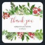 Holly Red Berry Christmas'結婚s Thank You スクエアシール<br><div class="desc">Holly Red Berry Christmas'結婚s Thank You</div>