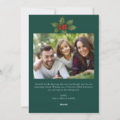 Holly Ribbon Green Merry Christmas Photo シーズンカード (裏面)