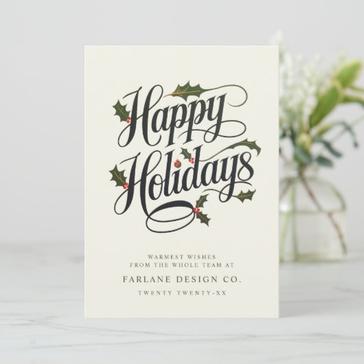 Holly Script Elegant Professional Business Happy シーズンカード (スタンド正面)