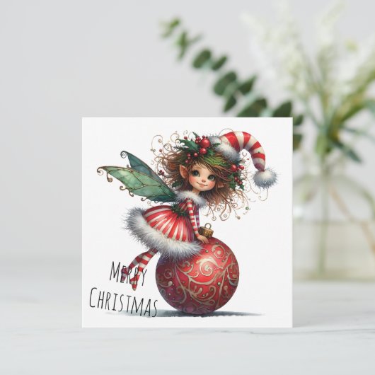 Holly-Topped Fairy on Ornament – Holiday Card (スタンド正面)