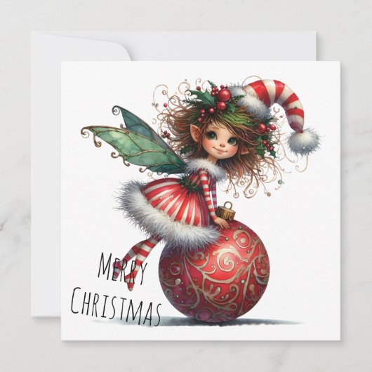 Holly-Topped Fairy on Ornament – Holiday Card (正面)