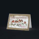 Holly Vintage Christmasの英語ロビンズ8つ シーズンカード<br><div class="desc">1912年のヴィンテージのクリスマスハガキに、雪の中のホリーの枝に8個のイギリスのロビンが並ぶ。</div>