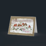 Holly Vintage Christmasの英語ロビンズ8つ シーズンカード<br><div class="desc">1912年のヴィンテージのクリスマスハガキに、雪の中のホリーの枝に8個のイギリスのロビンが並ぶ。</div>
