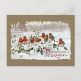 Holly Vintage Christmasの英語ロビンズ8つ シーズンポストカード
