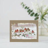 Holly Vintage Christmasの英語ロビンズ8つ シーズンポストカード (スタンド正面)