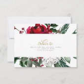 HOLLY Winter Christmas BurgundyフローラRSVPカード 招待状 (裏面)