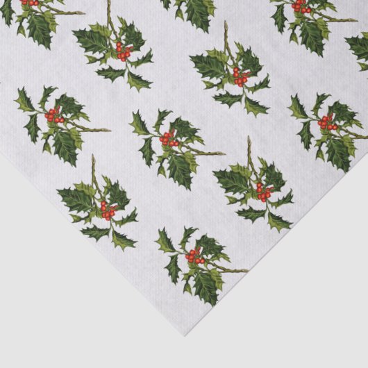 Holly with Red Berries on Ivory Background 薄葉紙 (詳細)