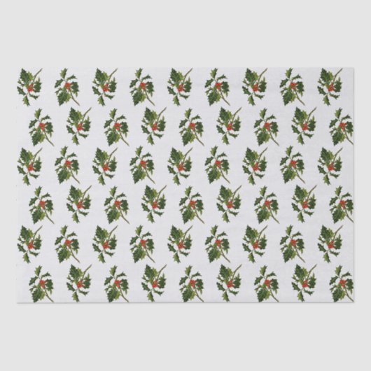 Holly with Red Berries on Ivory Background 薄葉紙 (正面)