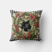 Holly Wreath buffalo plaid custom family name クッション (裏面)