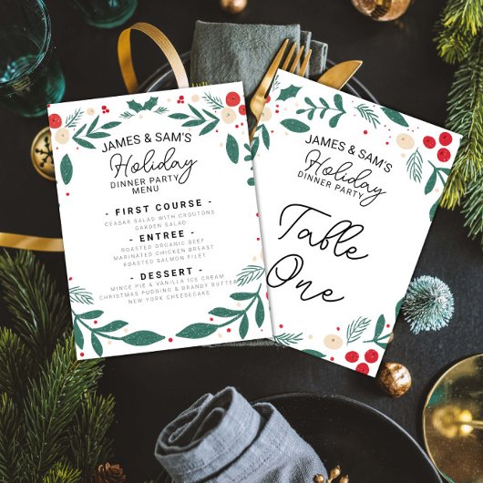 Holly Wreath Christmas Menu & Table Sign シーズンポストカード