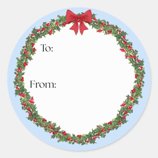 Holly Wreath Gift Sticker ラウンドシール (正面)