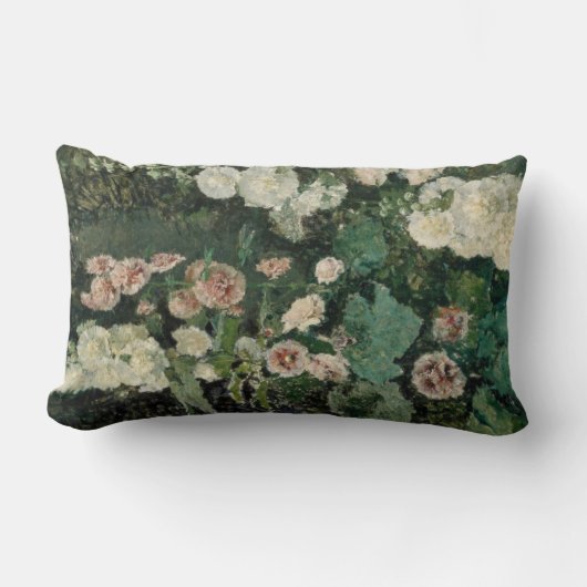Hollyhockバラ花(by Maria Fortuny) ランバークッション (正面)
