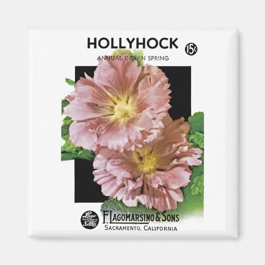 Hollyhockヴィンテージシードパケット マグネット (正面)
