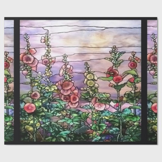 Hollyhocksのヴィンテージの花のTiffanyのステンドグラス ラッピングペーパー (フラット)