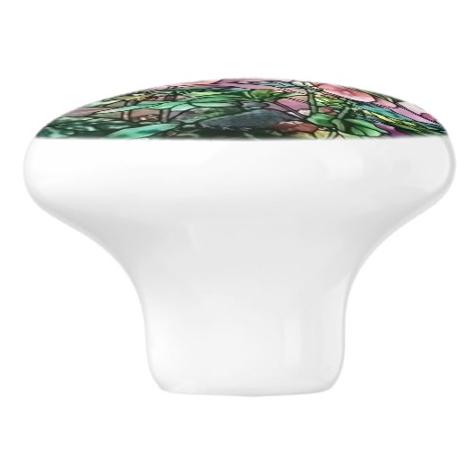 Hollyhocksヴィンテージフローラティファニーステンドグラス セラミックノブ (側面)