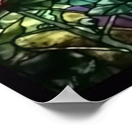 Hollyhocksヴィンテージフローラティファニーステンドグラス ポスター (角)