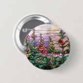 Hollyhocksヴィンテージフローラティファニーステンドグラス 缶バッジ (正面&裏面)