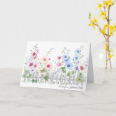 Hollyhocks & Rustic Wood Fence Watercolor  カード (黄色い花)