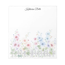Hollyhocks & Rustic Wood Fence Watercolor ノートパッド