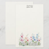 Hollyhocks & Rustic Wood Fence Watercolor 便箋 (正面/裏面)