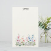 Hollyhocks & Rustic Wood Fence Watercolor 便箋 (スタンド正面)