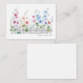 Hollyhocks & Rustic Wood Fence Watercolor Flat ノートカード (正面/裏面)