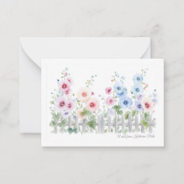 Hollyhocks & Rustic Wood Fence Watercolor Flat ノートカード