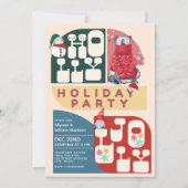 HollyJollyレトロ幾何学模様クリスマスパーティー 招待状 (正面)