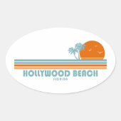 Hollywood Beach Florida Sun Palm Trees 楕円形シール (正面)