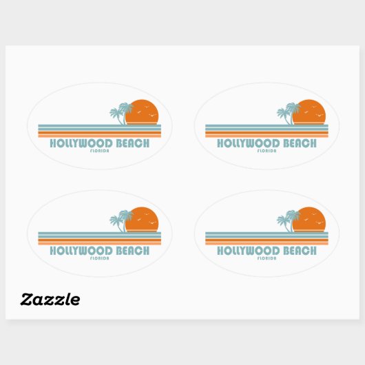 Hollywood Beach Florida Sun Palm Trees 楕円形シール (シート)
