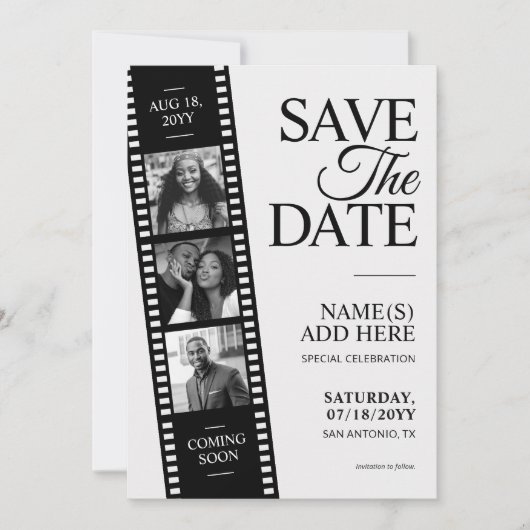 Hollywood Film Strip Save the Date Personalized 招待状 (正面)