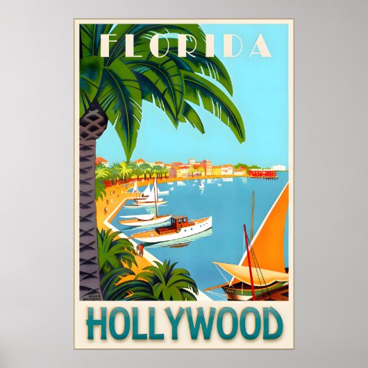 Hollywood Florida Broward County Travel Poster ポスター (正面)