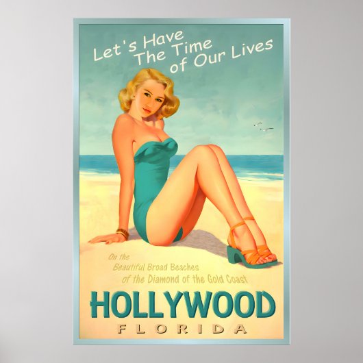 Hollywood Florida Gold Coast Pin Up Travel Poster ポスター (正面)