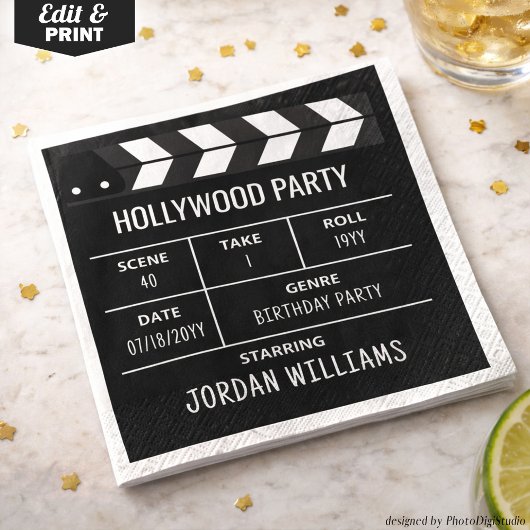 Hollywood Party Napkins, Movie Custom Birthday スタンダードカクテルナプキン