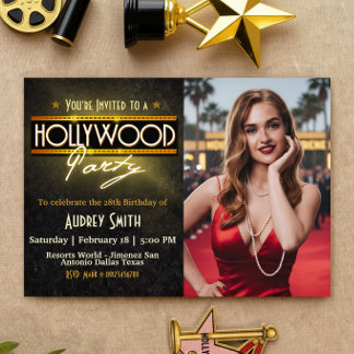 Hollywood Party with Picture Birthday Invitation 招待状