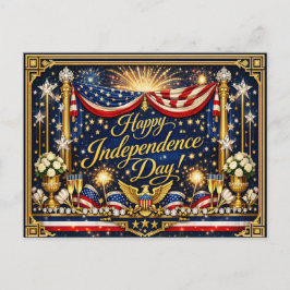 Hollywood Regency Independence Day Patriotic シーズンポストカード