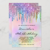 Holo Glitter Rainbow Drips 18th Birthday 招待状 (正面/裏面)