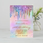 Holo Glitter Rainbow Drips 50th Birthday 箔招待状 (立ち正面)