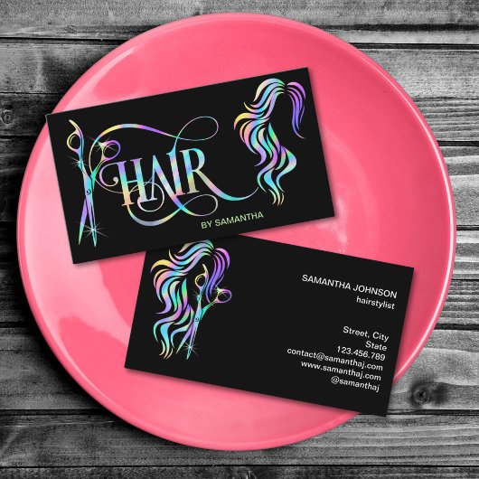 Holograph Hair stylist typography hair extension 名刺