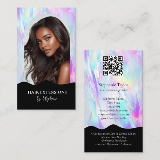 Holograph Luxury Hair Stylist Extensions Wig Photo 名刺 (正面/裏面)
