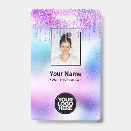 Holographicグリッタードリップス社員写真ロゴ名 バッジ