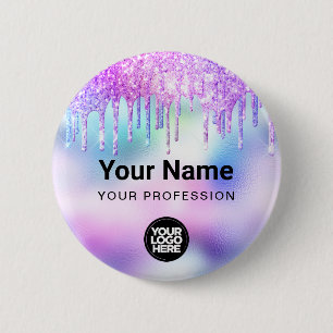HolographicグリッターDrips Employee Logo Nameタグ 缶バッジ