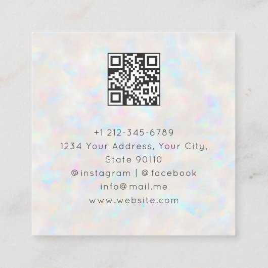 Holographic Arch Celestial Crescent Moon QR Code スクエア名刺 (裏面)