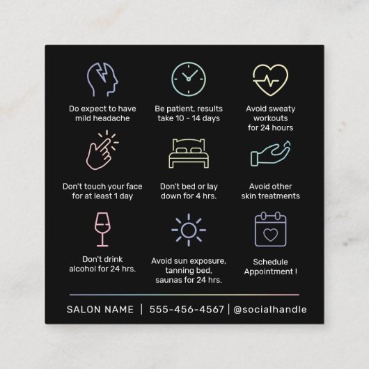 Holographic Botox Lip Filler命令アフターケア スクエア名刺 (裏面)